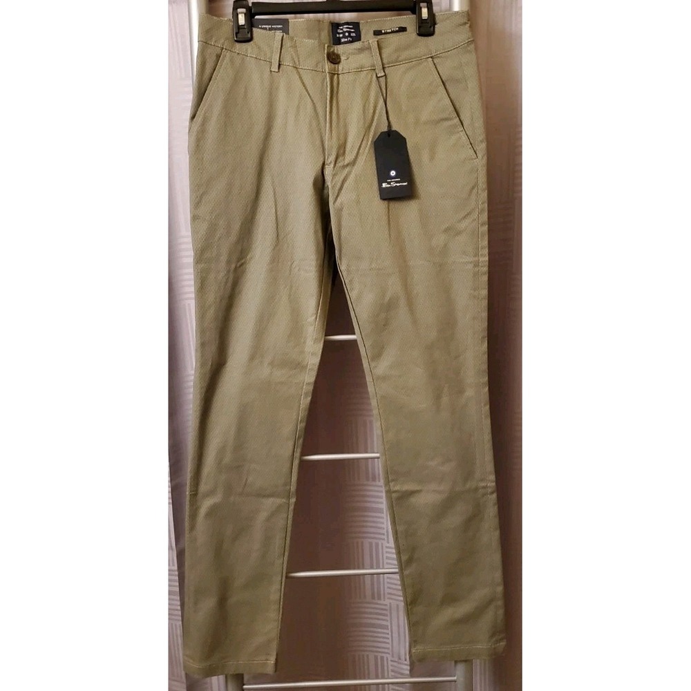 Ben Sherman Mens Slim Fit Gray Stretch Pants 30x32‎